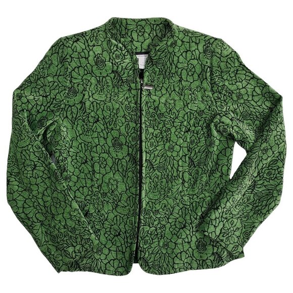 Dressbarn Floral Tapestry Full Zip Blazer Jacket Green Cotttage Office Size S - Picture 3 of 11